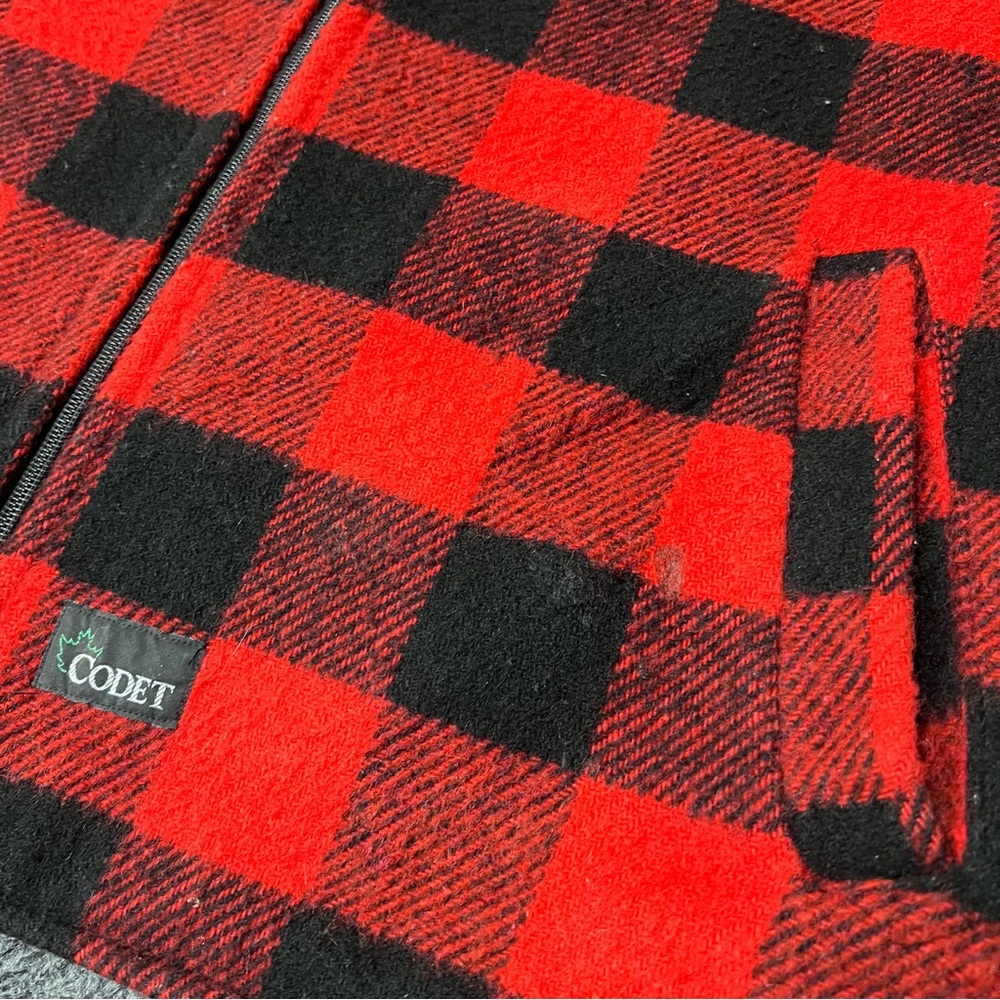 VTG Codet Wool Red Black Plaid full zip Vest large Made in Canada - Picture 2 of 13